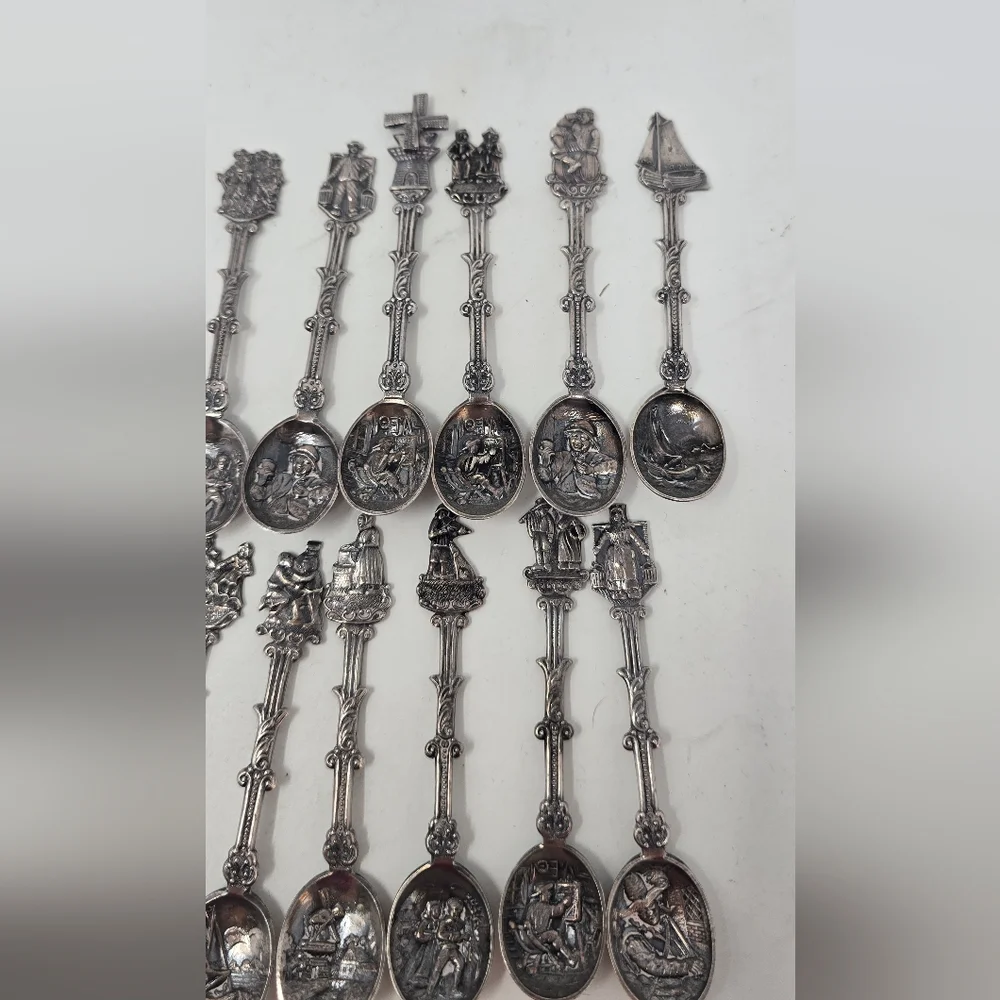 Vtg Holland Dutch demitasse mini spoons stamped novelty ornate figural set of 12